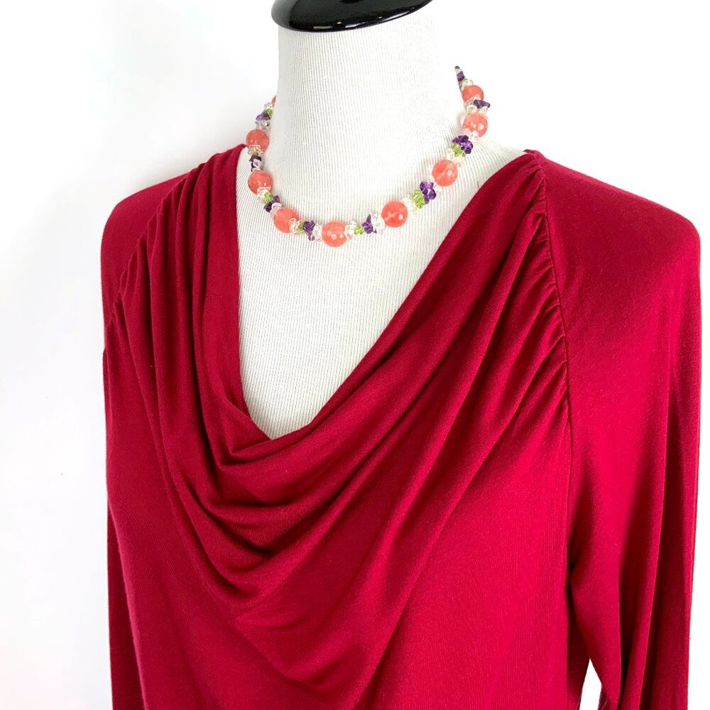 Elie Tahari Cranberry Red Cowl Neck Long Sleeve Top Blouse Career Sz L - Picture 12 of 16